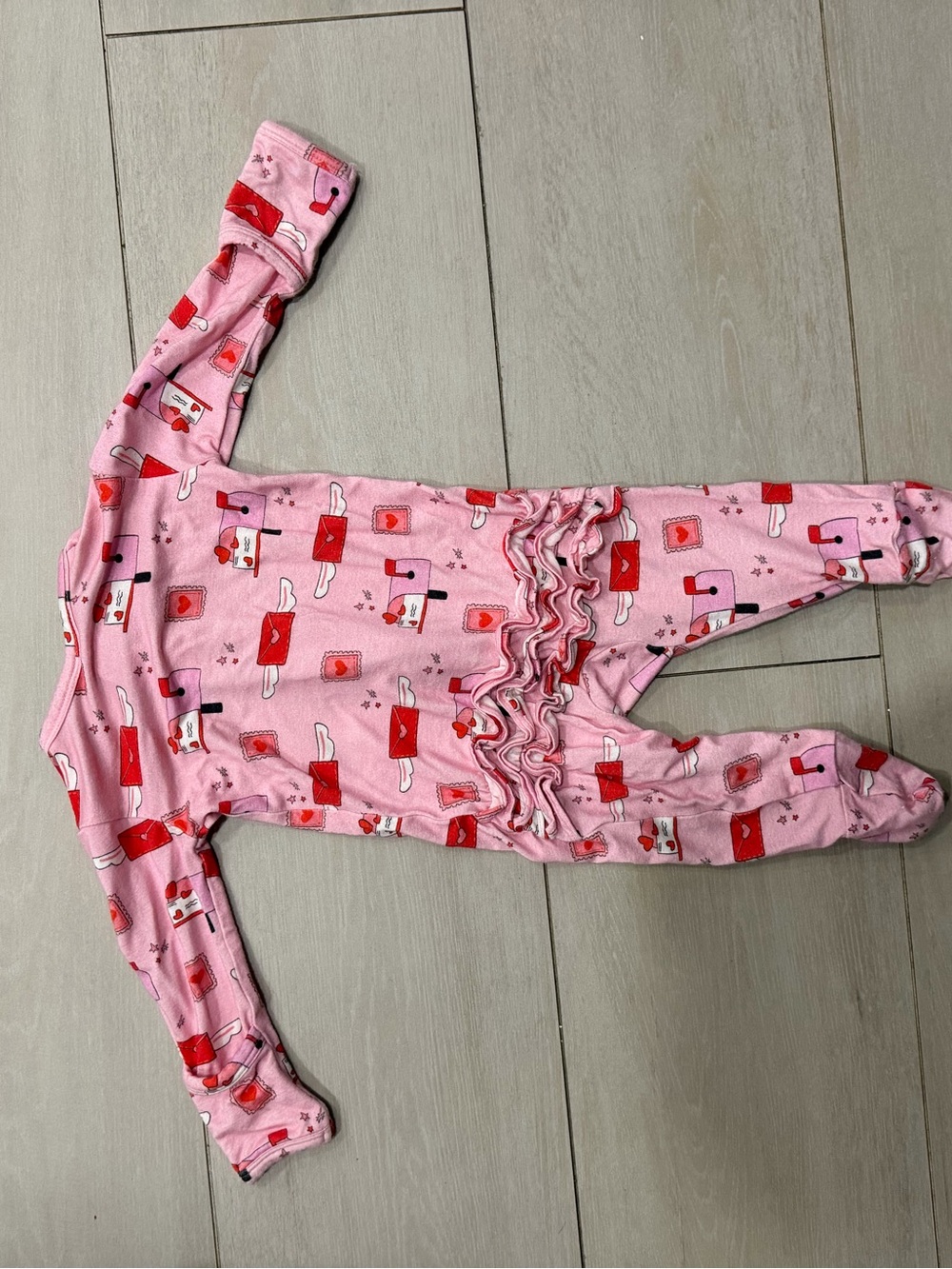 2-Way Ruffle Zip Footie, Love Letters - Picture 4 of 6